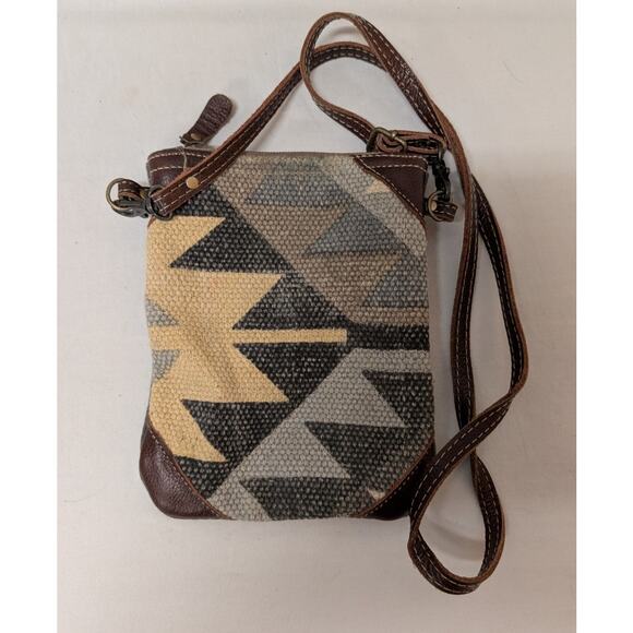 Myra Handbags - Myra Aura Small Crossbody Purse Gray and Tan Khaki Brown